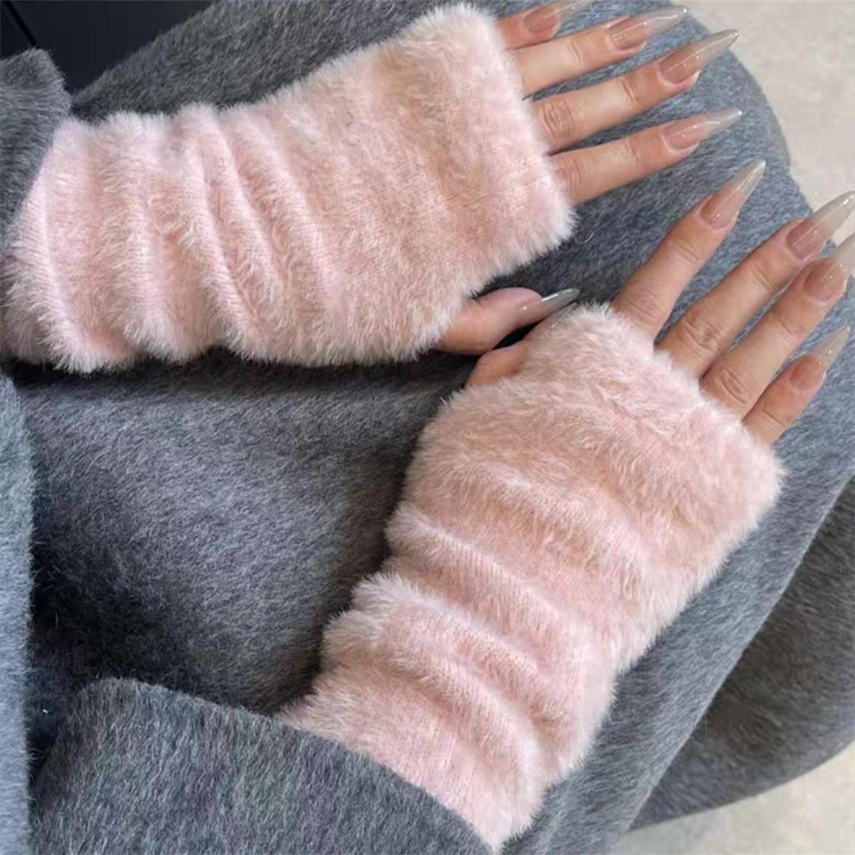 

Женские осенне-зимние вязаные длинные митенки из норкового флиса, очень теплые и толстые.