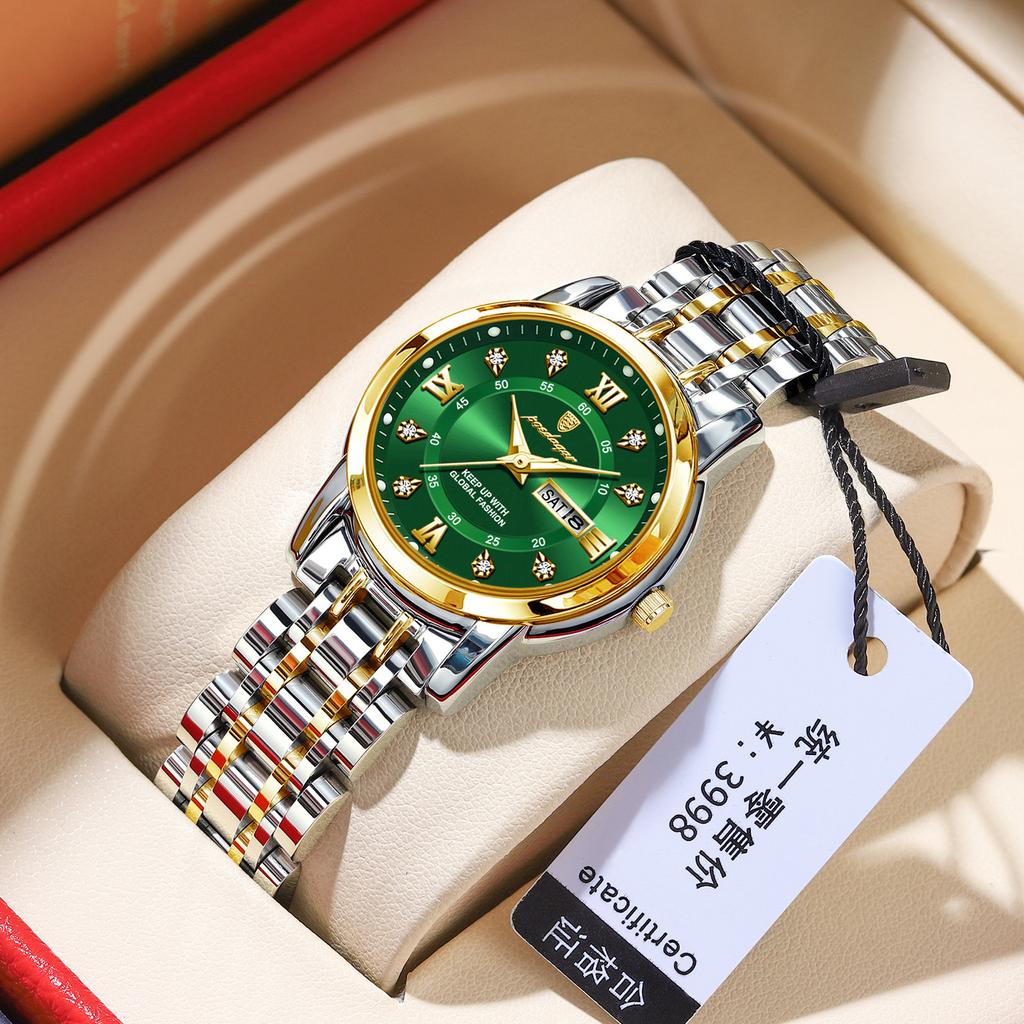 Dames quartzhorloge Nieuw waterdicht lichtgevend horloge met dubbele kalender