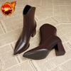 Fashion Autumn Winter Fleece-Lined Booties Heeled Ankle Boots for Women Leather Pointed Toe Woman Short Shoes Trend 2025 Goth Hot Boot