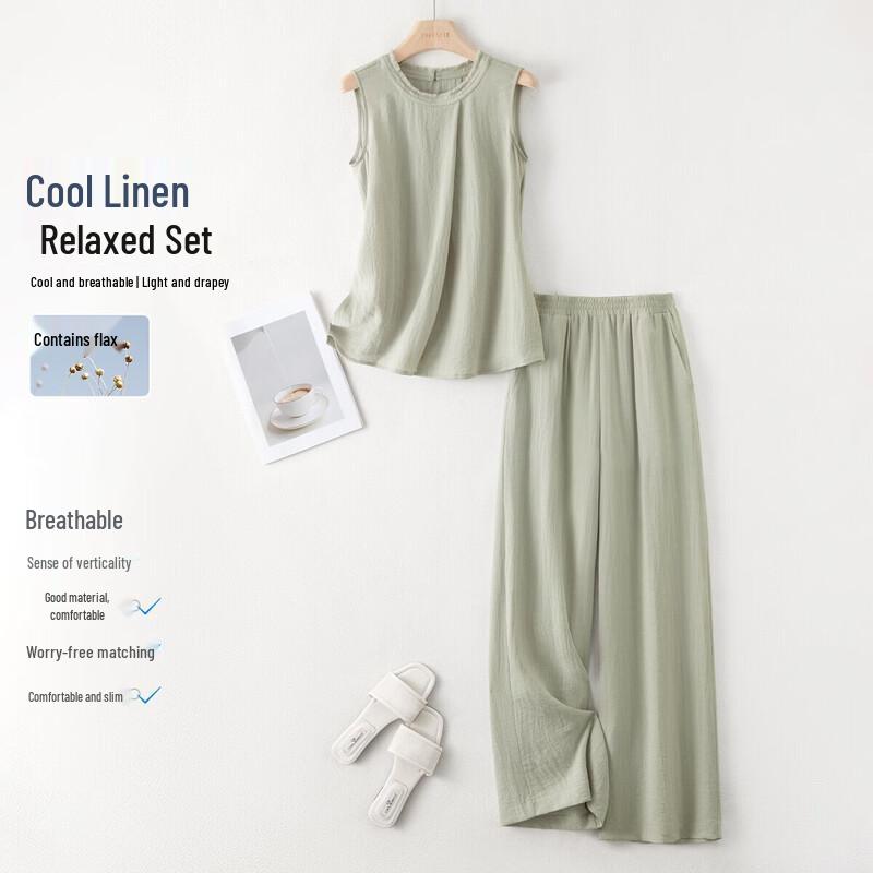 IHIMI Women s Linen Sleeveless Top & Wide-Leg Pants Set 2XL