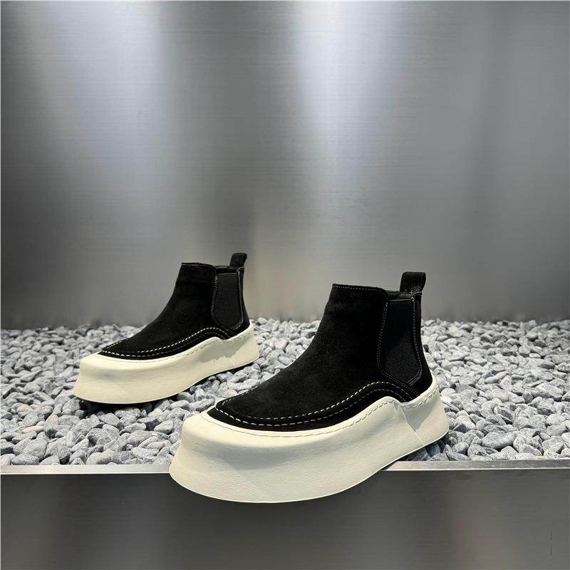 

Soft-soled lazy shoes leather breathable short boots retro high-top casual board shoes jw 38 чёрный