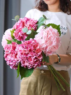 High-End Pink Hydrangea Artificial Flower Arrangement In Vase for Living Room Decor