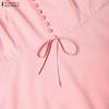 ZANZEA Women Casual Square Collar Splice Short Sleeve Elegant Dress
