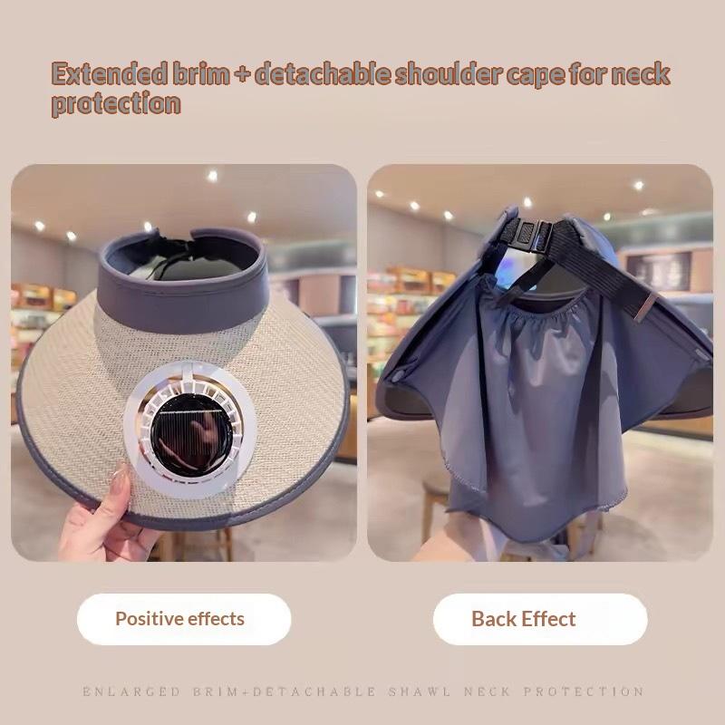 Uv Protection Solar-Powered Fan Hat Super Large Brim Adjustable Fishing Hat Lightweight With Shawl Sun Protection Hat