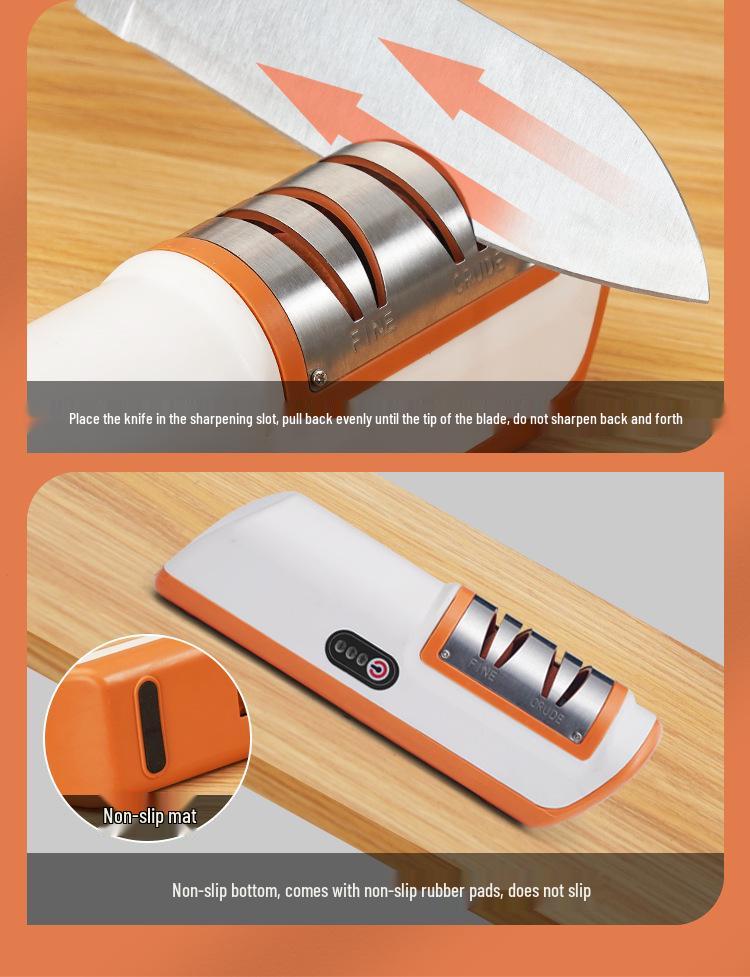 Electric Knife Sharpener with Whetstone and Quick Charging - Compact Kitchen Tool