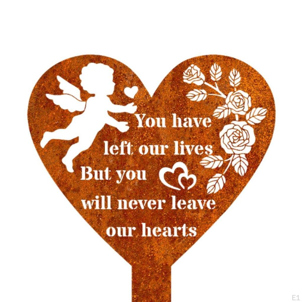 Cemetery Decoration with Metal Grave Stake, Heart Shape Memorial Plaque