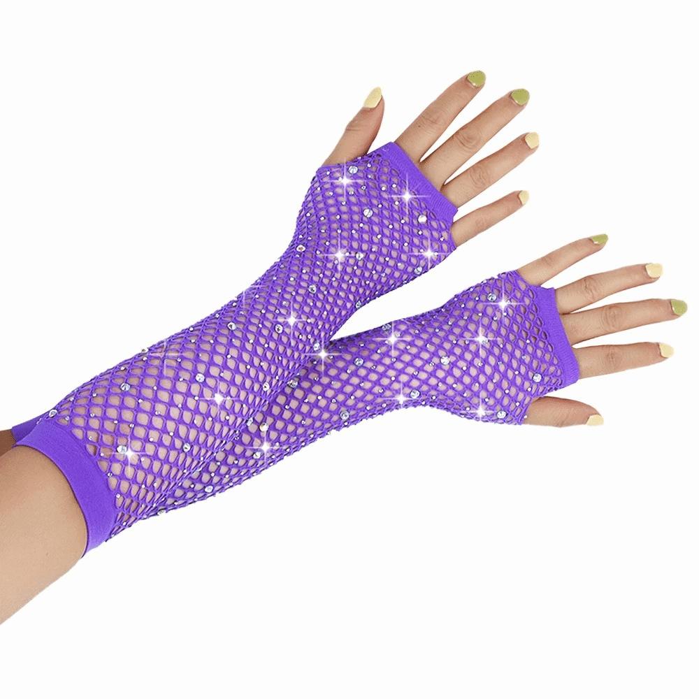 Elastic Rhinestone Gloves Shiny Mesh Lace Gloves Short Fishnet Fingerless Gloves Fashion Accessory