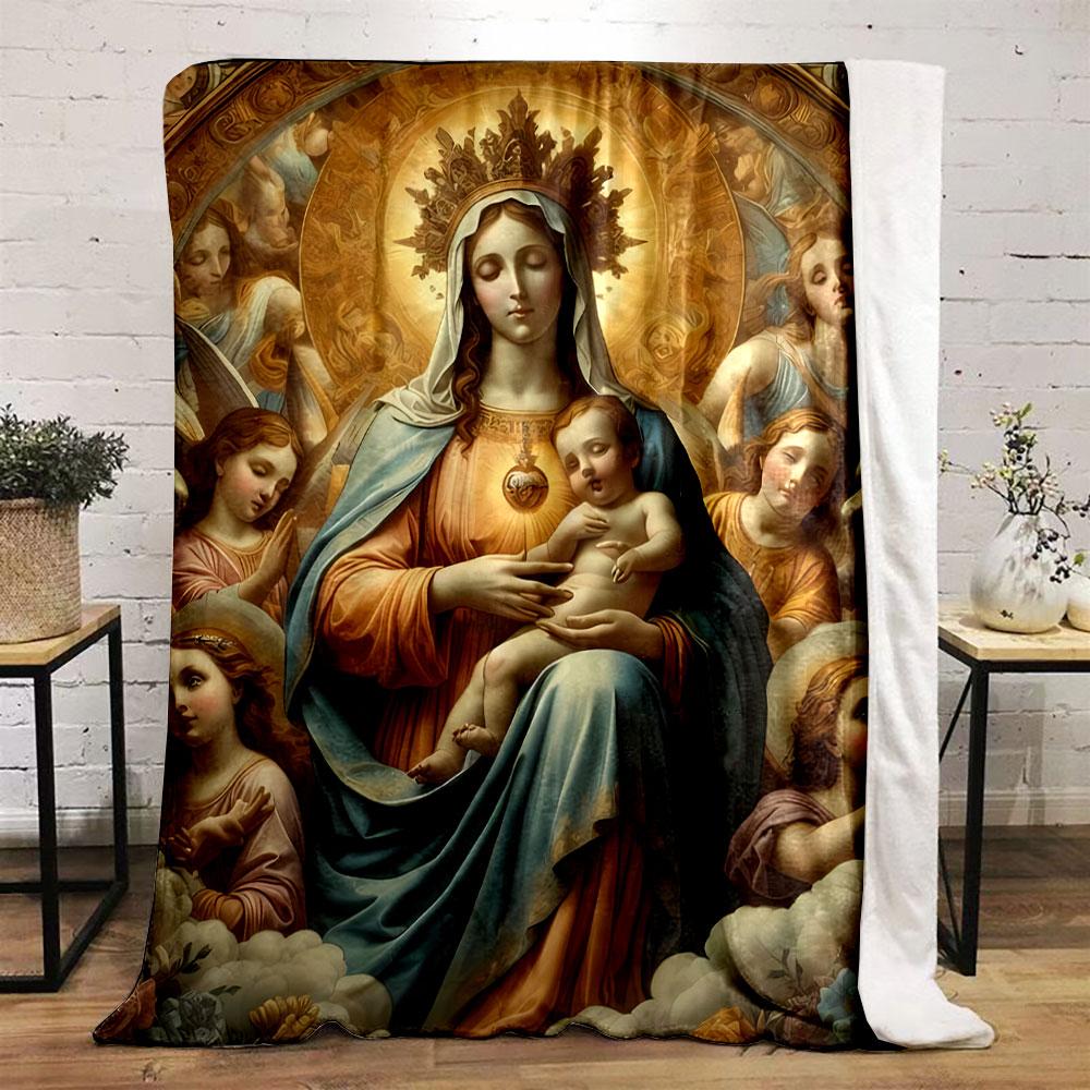 Virgin Mary Baby Angels Printed Blanket  Printed Blanket for Living Room Bed Couch lunch break Soft Cozy Blanket for Friend's festival Gift