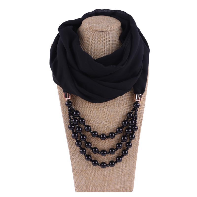 Elegant Chiffon Scarf Necklace with Double Layer Pearl Beads – Classic Women’s Fashion Accessory for Everyday & Formal Wear