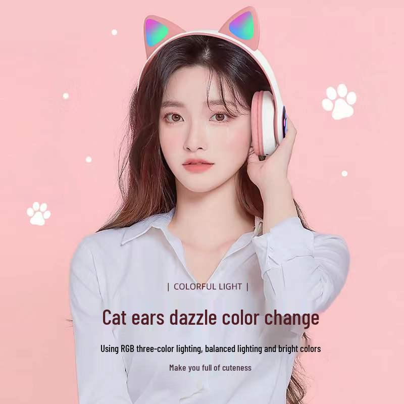New JST-28 Cat Ear Bluetooth Headphones: Foldable, Over-Ear, Luminous, Wireless.