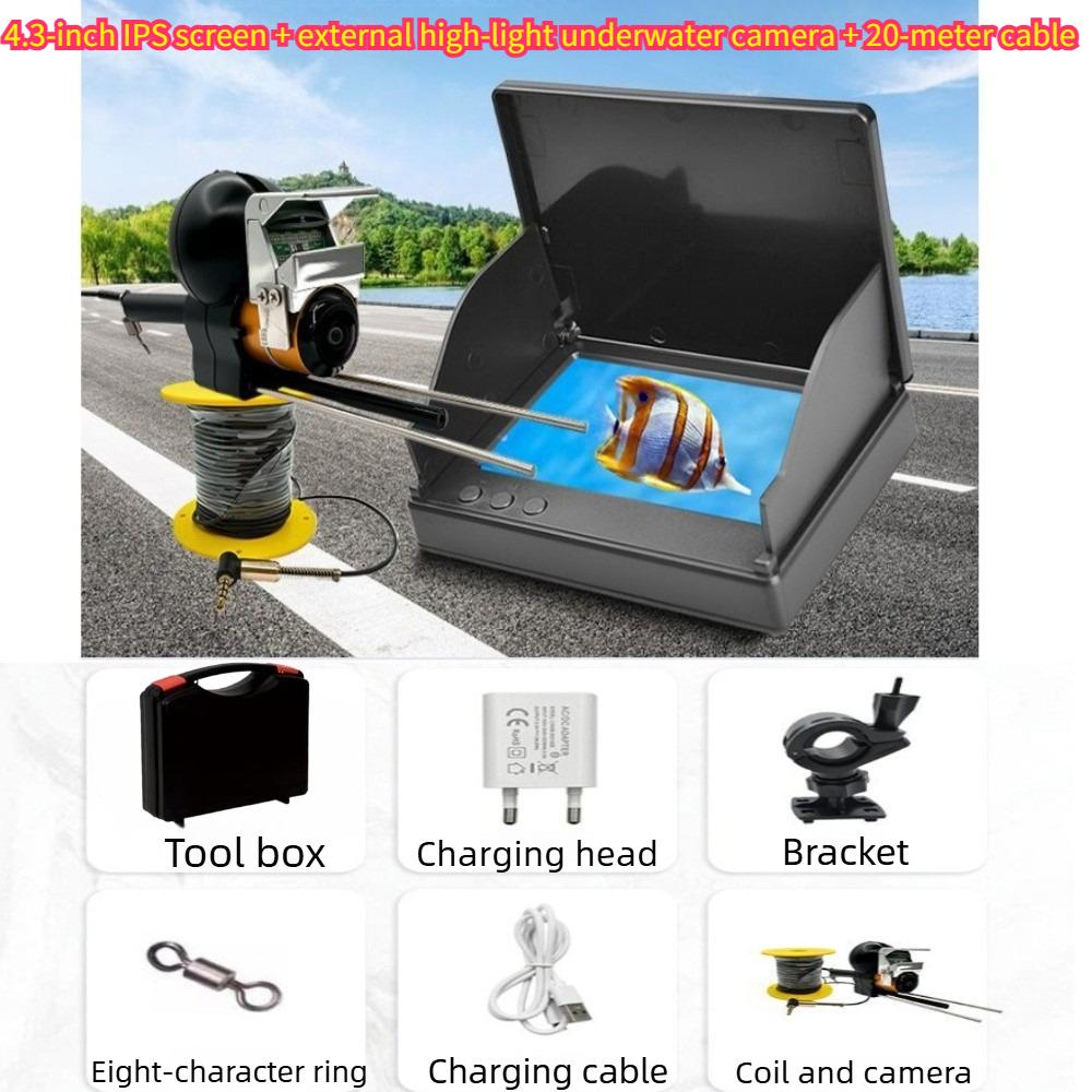 Underwater Camera Fish Finder 4.3/5 Inch External LEDs Murky Water, 220° Wide View Fishing Camera, 8IR Night Vision IP68