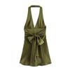 2025 Summer V-neck Halter Backless Silk Satin Tie-Up Mini Dress