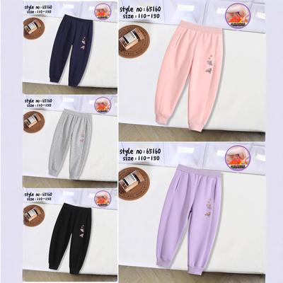 Flickors Fleece Sweatpants med Tecknat Tryck - Casual, Mångsidiga Raka Fickor Sportbyxor för Barn