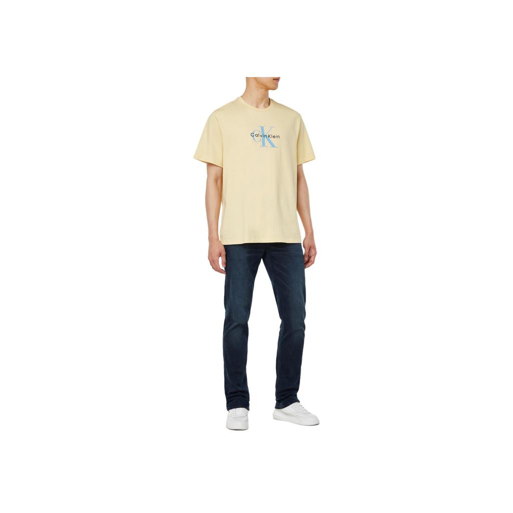 Calvin Klein Letter Logo Round Neck Short Sleeve T-Shirt Men Tops Yellow Blue 4RB862GRM9