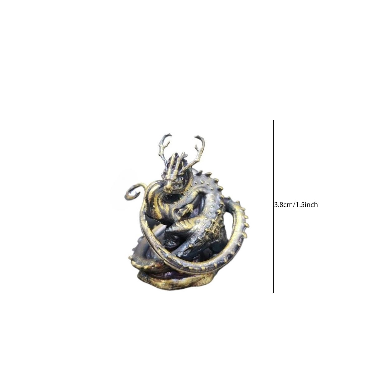 

Vintage Chinese Panlong Statue Ornament Shanhaijing Divine Dragon Brass Model Antique Jiaolong Desktop Decoration Ornament Gift