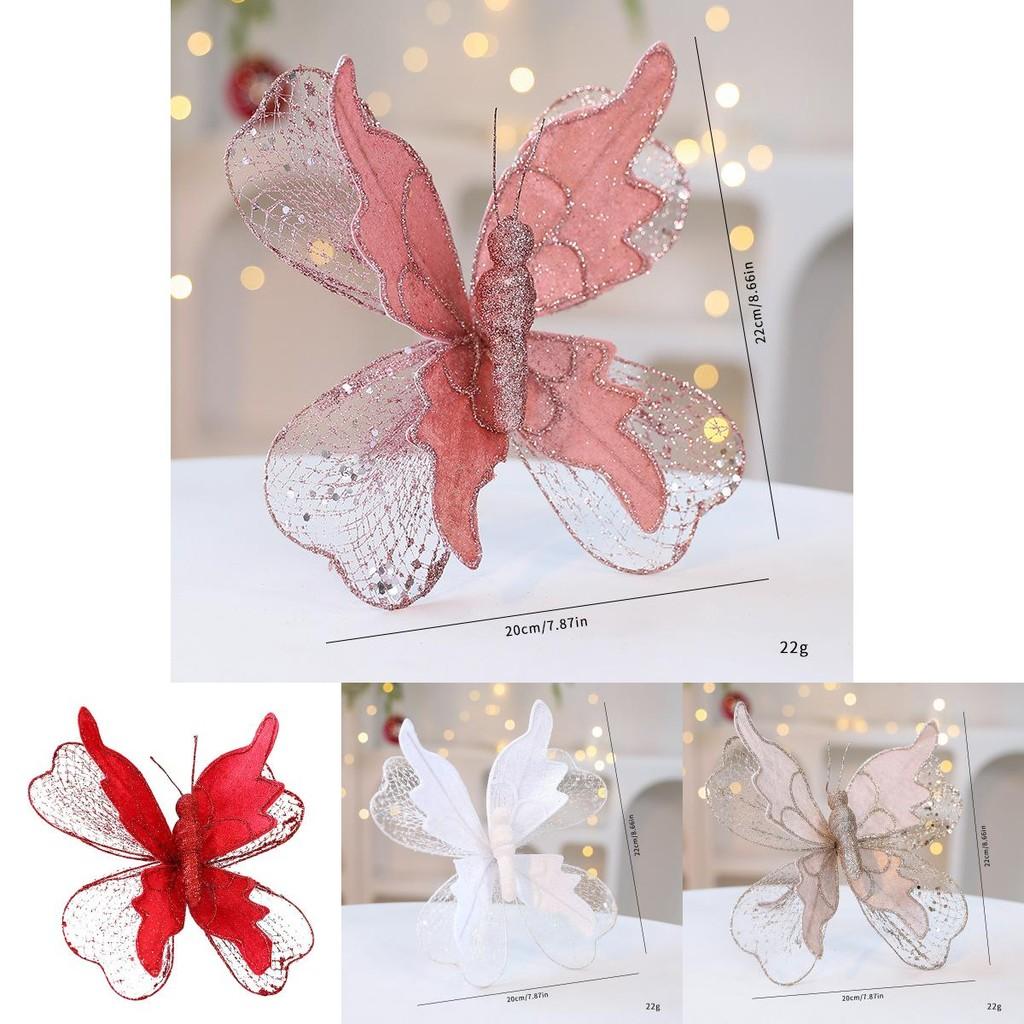 Christmas Butterfly Ornament Fabric Glitter Sequin Deco For Holiday Decor