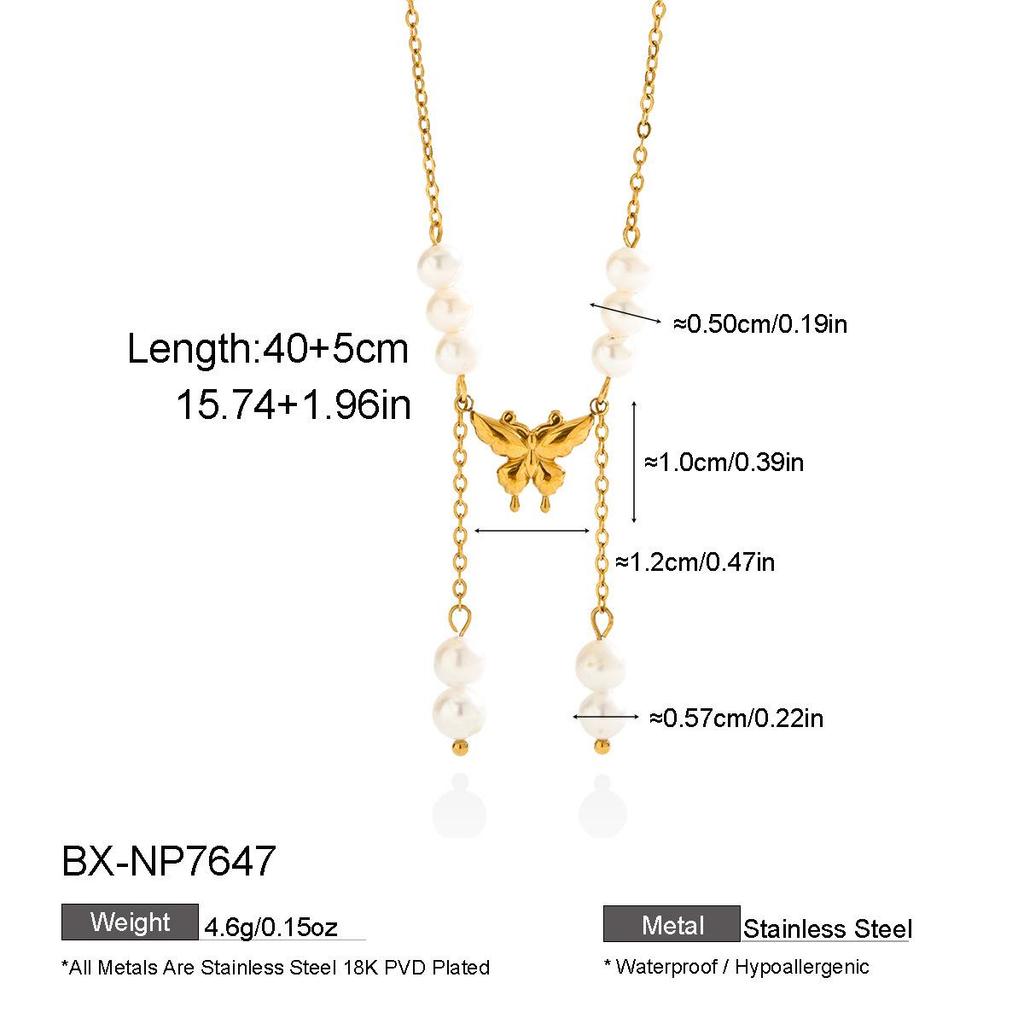 French Heart Metal Textured Freshwater Pearl Patchwork Clavicle Necklace - Stainless Steel, Gold-Plated, Niche Fashion, European & American Style