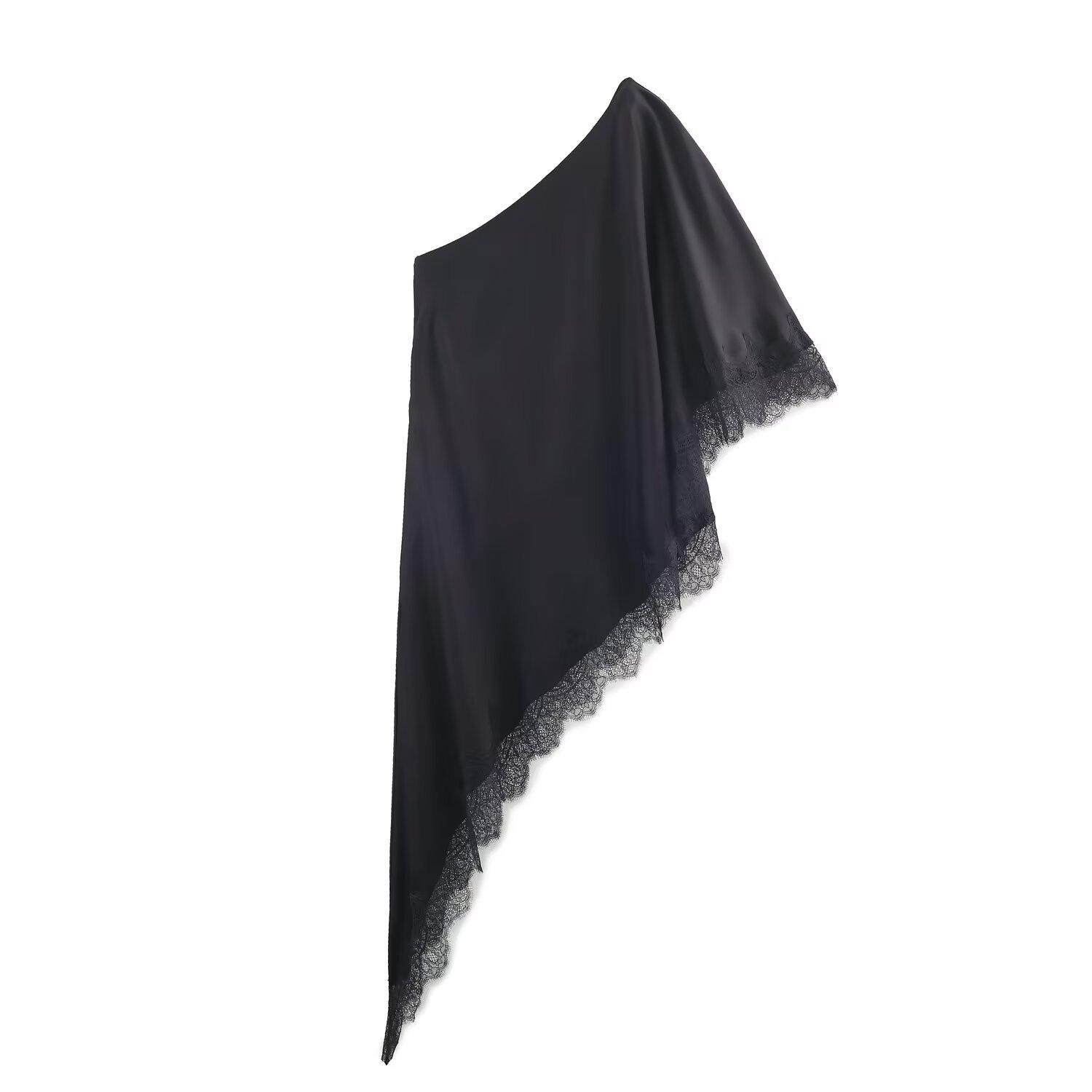 European and American style new women s fashionable asymmetrical lace top 9648100 XS чёрный