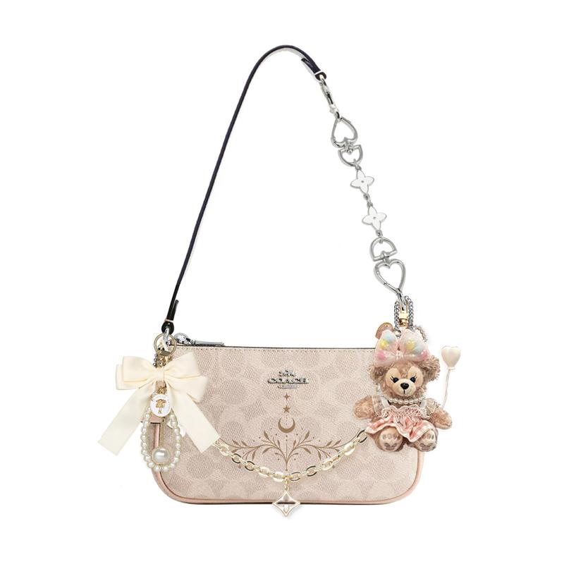 

COACH shoulder bag [Customized bag] Nolita 19 micro-label logo zipper closure, extension chain, printing, scarf, bow No Man s Land Gift Box Style коричневий