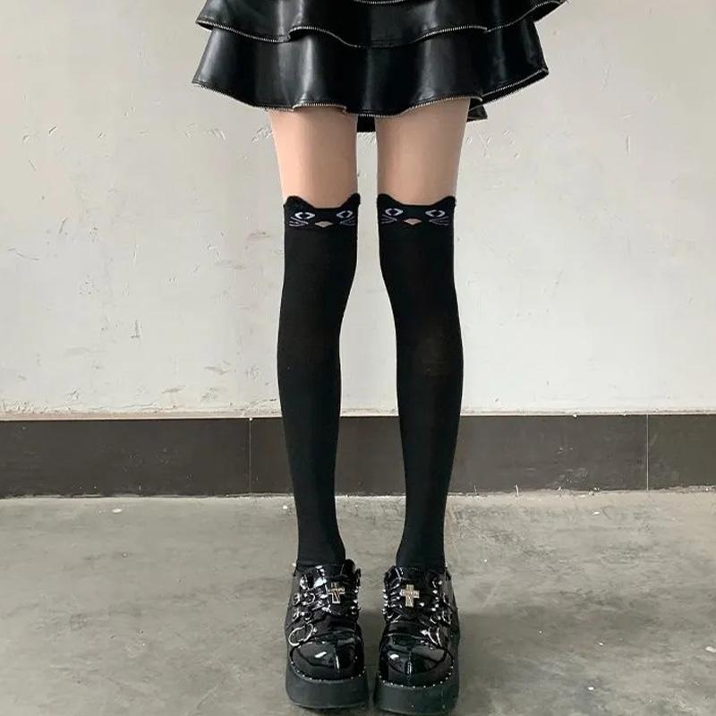 

Harajuku Autumn Winter Lolita Kawaii Bear Socks for Woman Cartoon Cat Black Grey Thigh High Stockings Student Long Sock Hosiery One Size