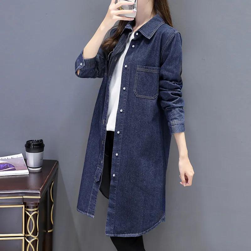 Denim Shirt Women's Spring and Autumn Clothes Korean Style Mid-length Long-sleeved Loose Shirt Casual Jacket