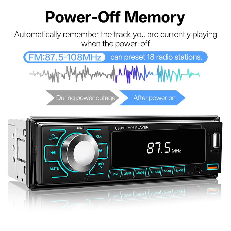 2026 Autoradio Universel Lecteur MP3 FM BT AUX Double USB TF Charge Rapide Éclairage 7 Couleurs Protection du Câblage Audio Voiture 1DIN Bluetooth Appel Mains Libres