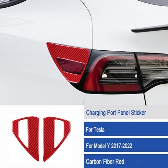 For Tesla Model 3 Y Red Carbon Fiber Side Charging Port Panel Cover Decoration