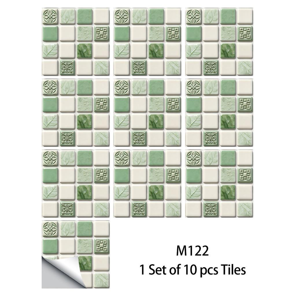 10Pcs Glossy Marble Mosaic Tile Stickers Waterproof Self-Adhesive Geometric Wall Floor Decals Kitchen Backsplash Home DIY Decoration