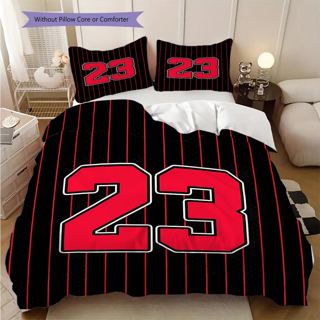 Red and Black Sports Jersey Number Bedding, Duvet Cover, Pillowcase, Home Decoration, Birthday Gift (1 * Duvet Cover+2 * Pillowcase, Coreless)