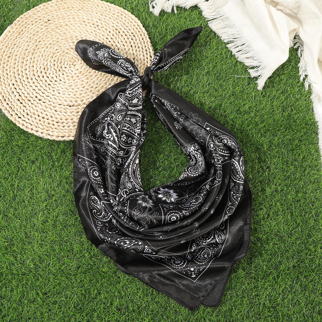 Floral Print Square Hair Scarf Headband for Women Hijab Hair Bands 90cm Female Satin Shawl Ribbon Foulard Neckerchief Headband