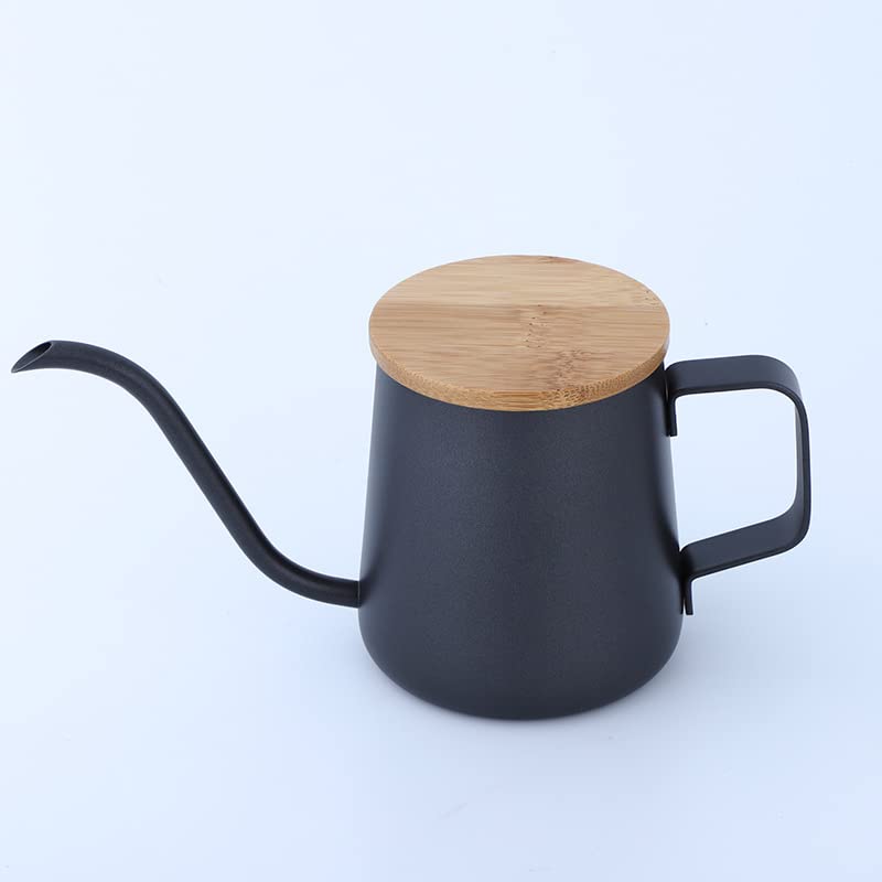 FUN COFFEE Drip Pot 350ml Narrow Mouth Stainless Steel Coffee Kettle with Lid Kitchen Drip Single Person Coffee Stylish Black New Life (co-0046-1)