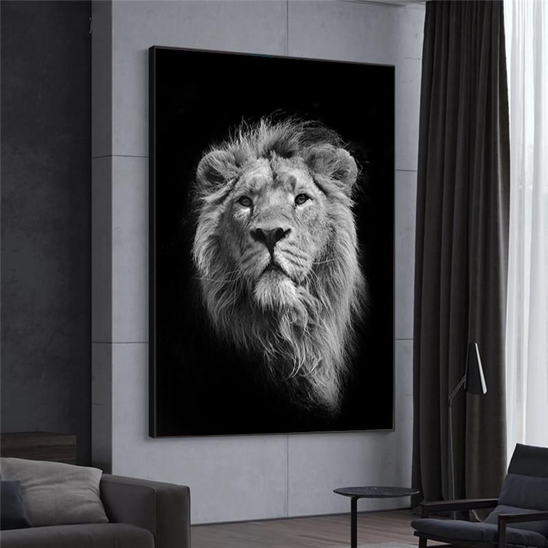 Canvas Black and White Ferocious Lion Canvas Art Painting Posters Prints Scandinavian Cuadros Wall Art Picture for Living Room