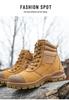 Men's High-Top Wheat Safety Shoes: European Standard, Anti-Smash, Anti-Pierce, Wear-Resistant, Durable Leather with Zipper Style.