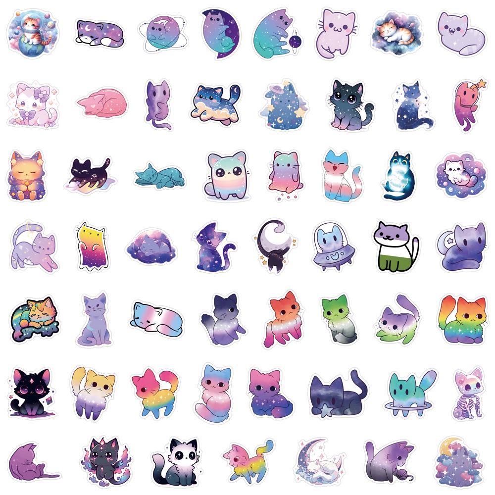 55-Piece Starry Sky Cat Stickers - Cute & Trendy Waterproof Decals for DIY Decoration