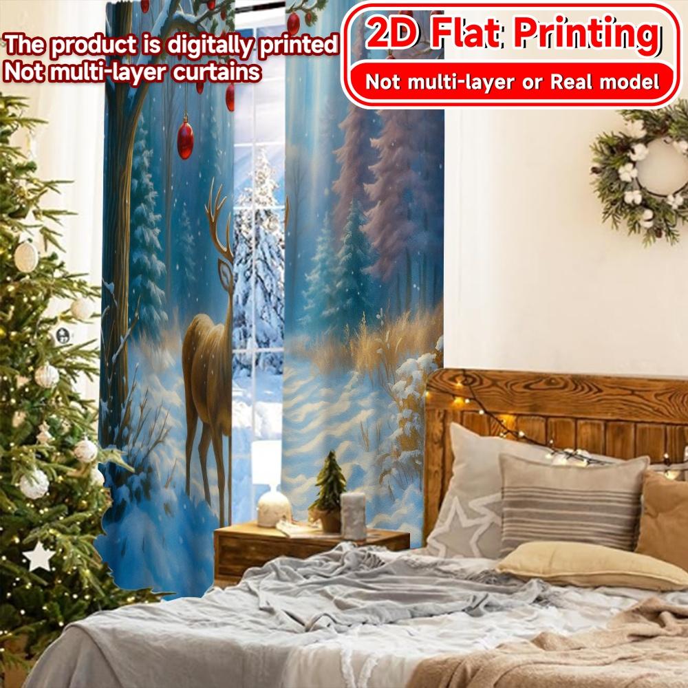 Set Of 2 Modern Flat Printing Curtains Without Rod Winter Deer Scene Fashionable Curtainments Polyester Decorations Curtain Made
