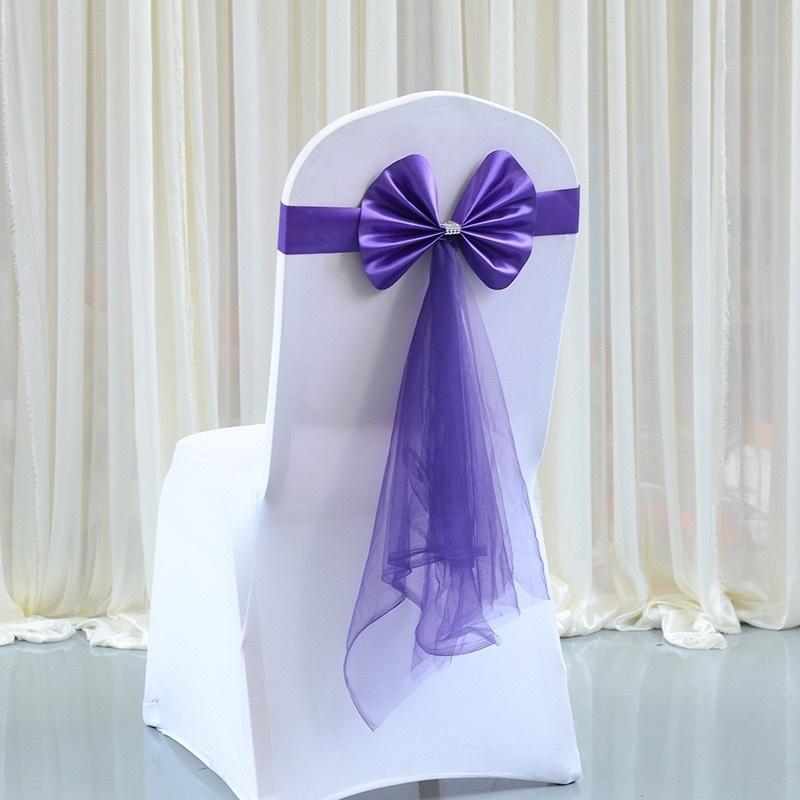 Chair Back Decoration Elegant Stretch Chair Bow Organza Ribbon Chair Decor For Birthday Hotel Wedding Accessories