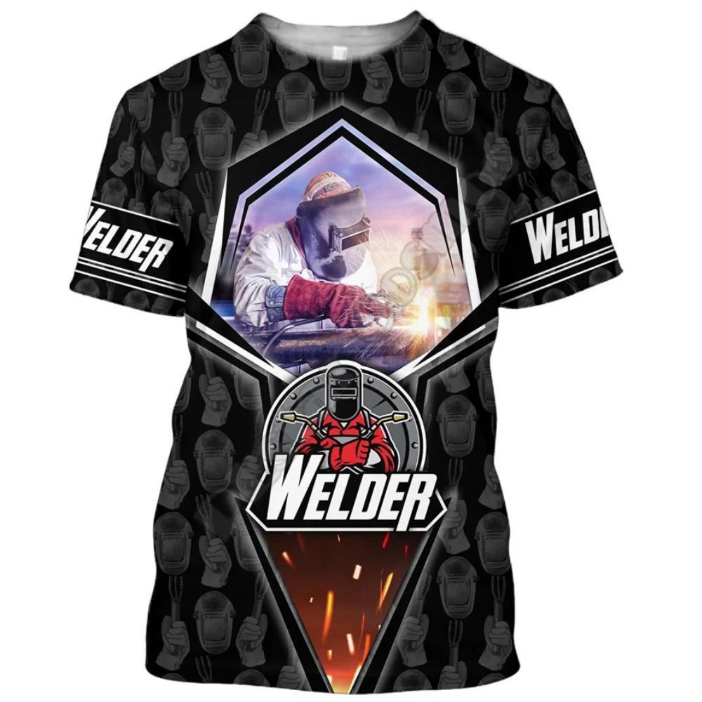 

2025 Нова чоловіча футболка Футболка зварника Робочий одяг Чоловіча Оверсайз Повсякденна Футболки з коротким рукавом Літо Бавовна Вуличний одяг Топи Щоденний Пуловер XL