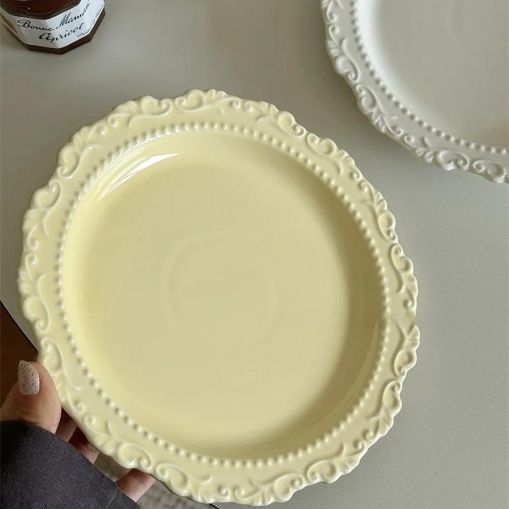 French Relief Ceramic Plate Vintage Ceramic Dishes High-end Dining Dishes Dessert Western Cuisine Plate Serving Plates Tableware