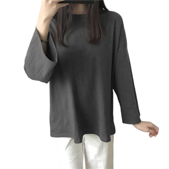 

Women Autumn Long Sleeve Loose Fit Solid Color Casual O Neck Top T-Shirt Blouse XL темно-сірий