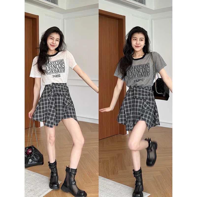 

Trendy American Brand Summer Outfit: Short-Sleeved T-Shirt & Irregular Skirt Two-Piece Set. 3XL