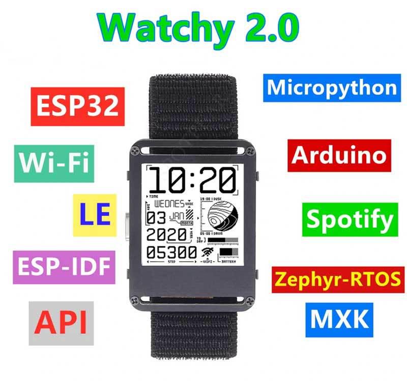 ESP32 Programmable Watch with 1.54" E-Ink Screen for Arduino Compatibility