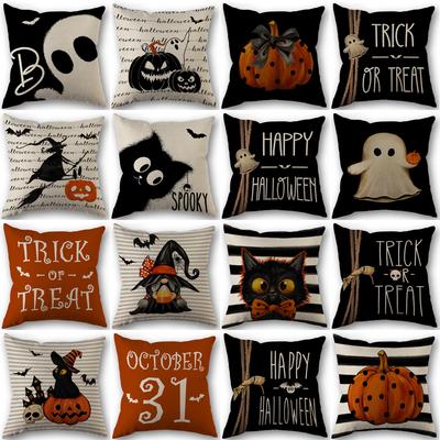 Halloween-Dekor-Kissenbezug, 45 x 45 cm, lustiger Kürbis-Geister-Kissenbezug, schwarzer Katzen-Druck, Heimdekoration, Urlaubsgeschenke