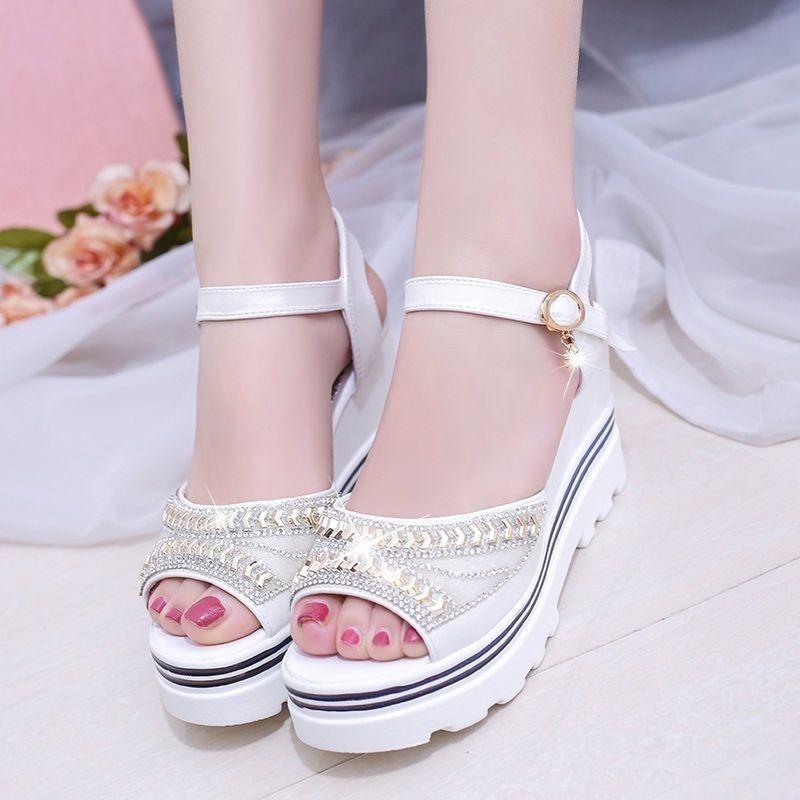 Fashion Women's Sandals Super-high Heel Wedges Ladies Shoes Diamond Designer Low Price Summer 2025 Offers Sale Wholesale Casual Vintage
