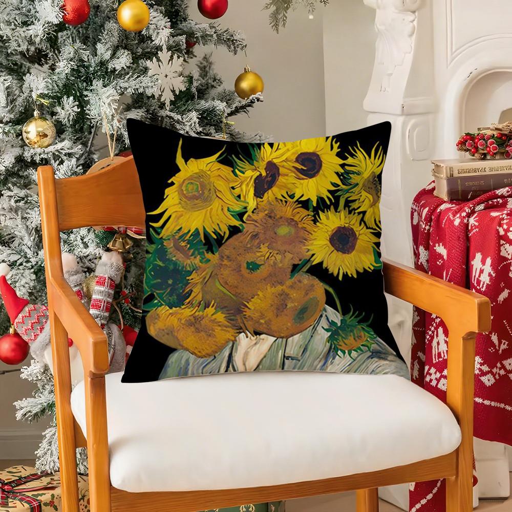 VVan Gogh Starry Sky Oil Painting Pillow Case Silky Short Plush With Invisible Zipper Dustproof Sofa Cushion Cover