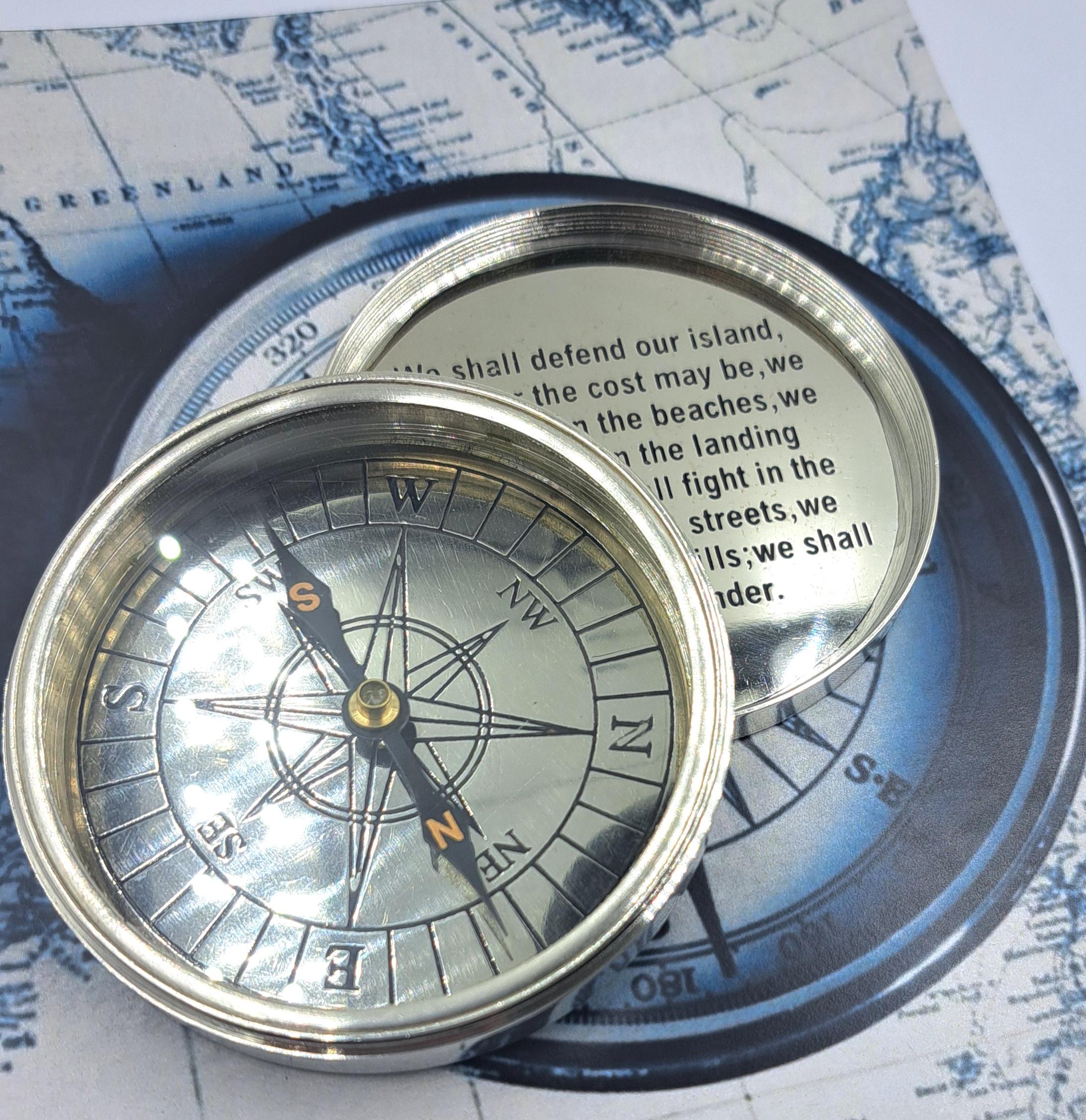 

Морской компас ручной работы из латуни и никеля с гравировкой стихотворения — 8,5 см, старинный навигационный инструмент как