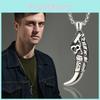 Trendy European Style Wolf Tooth Pendant Necklace For Men Unique Retro Hip Hop Fashion