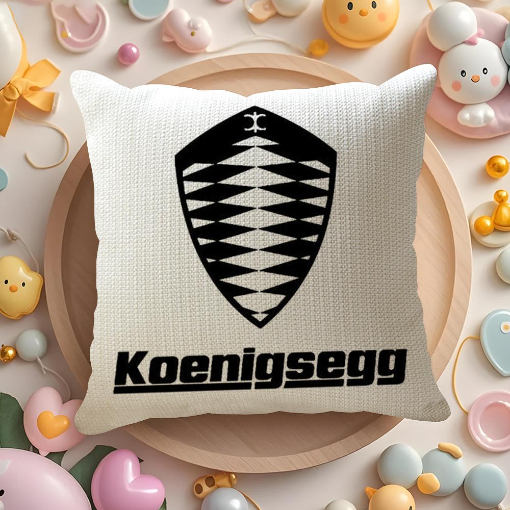 Luxury Car K-Koenigsegg Logo Cushion Cover Linen Organic Fabric Double-Sided Printing Breathable Pillow Case Sofa Home Decor