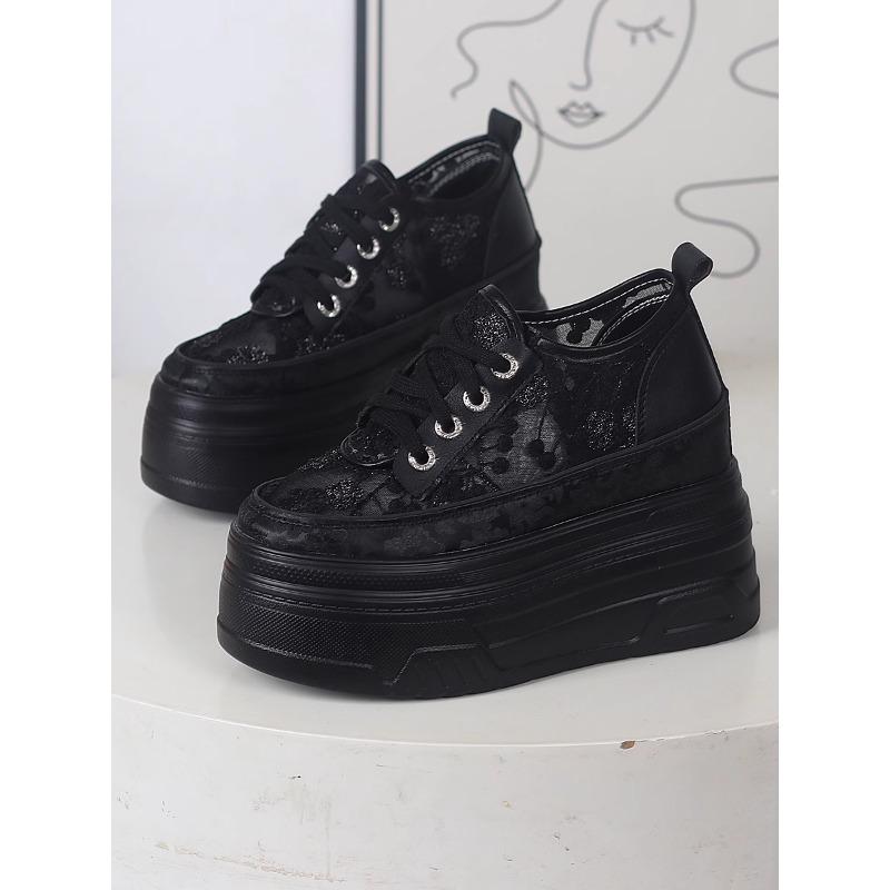 Fashion 12CM Air Mesh Microfiber Leather Summer Platform Vulcanize Women Chunky Sneaker Vulcanize Summer High Brand Comfy Shoes