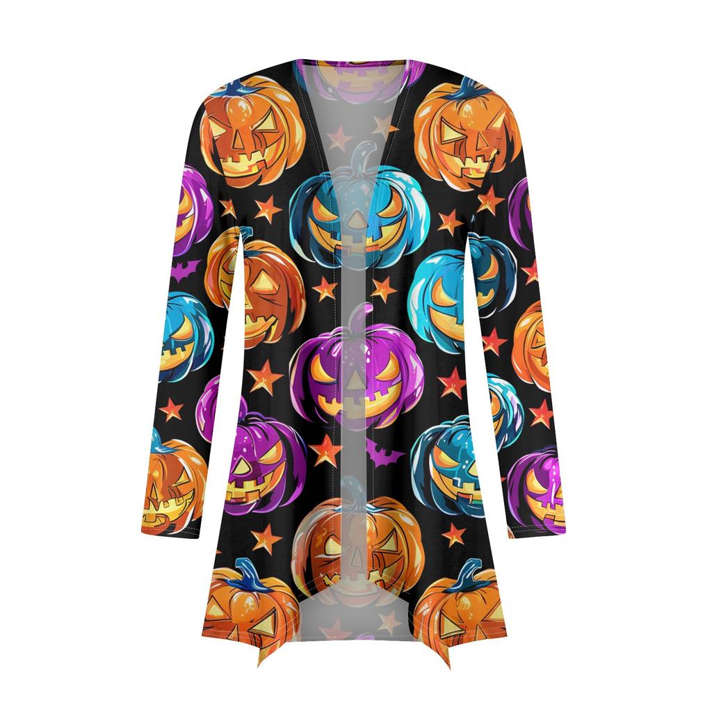 Women's Fashion Casual Halloween Printed Mid-Length Irregular Hem Cardigan Jacket
