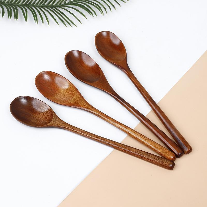 5 Pcs Natural Wooden Soup Spoon Set Food Grade Heat Resistant Ellipse Ladle for Home Kitchen Cooking Tableware